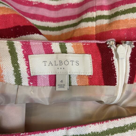 Talbots Womens Sz 4 Pink Green Orange Ivory Striped Linen Cotton Pencil Skirt - Picture 5 of 5